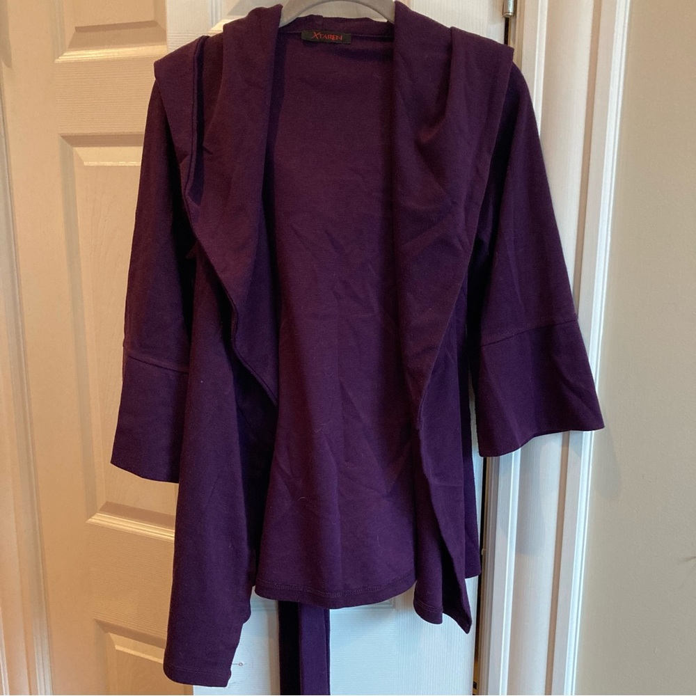 Heavy knit hooded wrap jacket